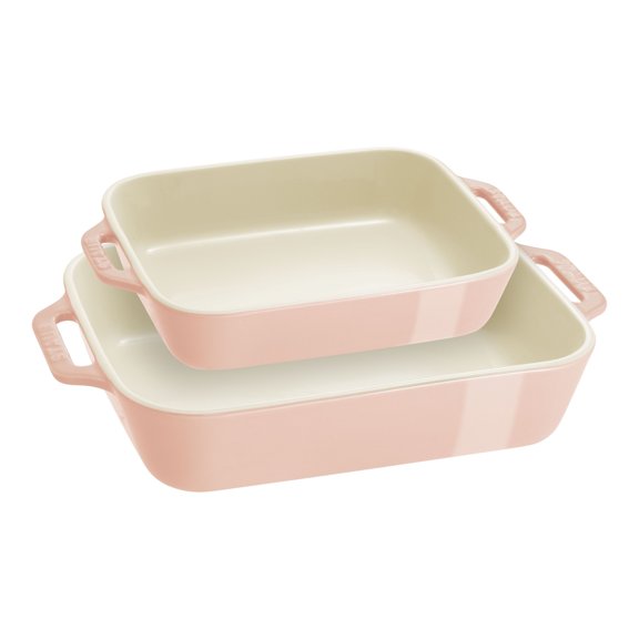 STAUB Ceramique Ensemble de Plats à Pâtisserie Rectangulaires Macaron Rose Pâle 2 Pcs