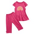 thumbnail image 2 of Chemises pour Filles, Ensemble Deux Pièces Été Col Rond Petit Imprimé Manches Courtes Manches Volantes Taille Élastique Pantalon Court, 2 of 5
