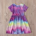 thumbnail image 1 of EGNMCR Robe Sans Manches Col Rond Été Filles Manches Courtes Motif Teinture sur Nœuds Robe Col Rond Robe Fille, 1 of 6