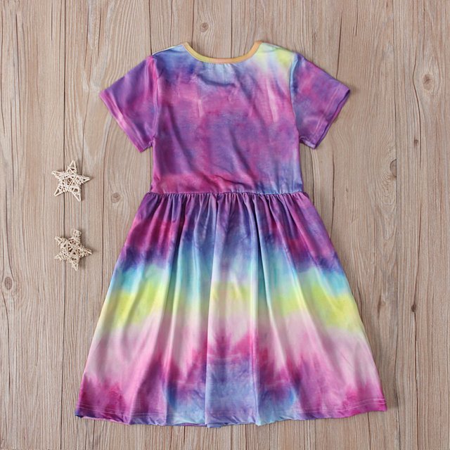 EGNMCR Robe Sans Manches Col Rond Été Filles Manches Courtes Motif Teinture sur Nœuds Robe Col Rond Robe Fille