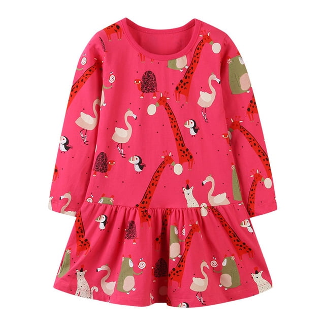 AAMILIFE Little Maven Robe Décontractée pour Bébés Filles Automne Rose Jolies Robes à Motif pour Enfants Mignonne et Confortable Vêtements pour Enfants 2-11 Ans