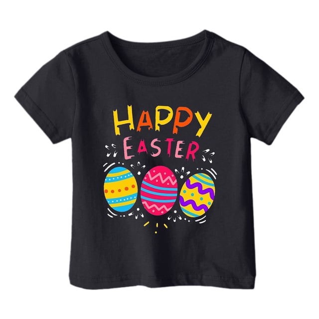 MIASHUI T-Shirt Drôle pour Enfants Lapin Filles Garçons Pâques Manches Courtes Col Rond Tee, Noir, 4-5 Ans
