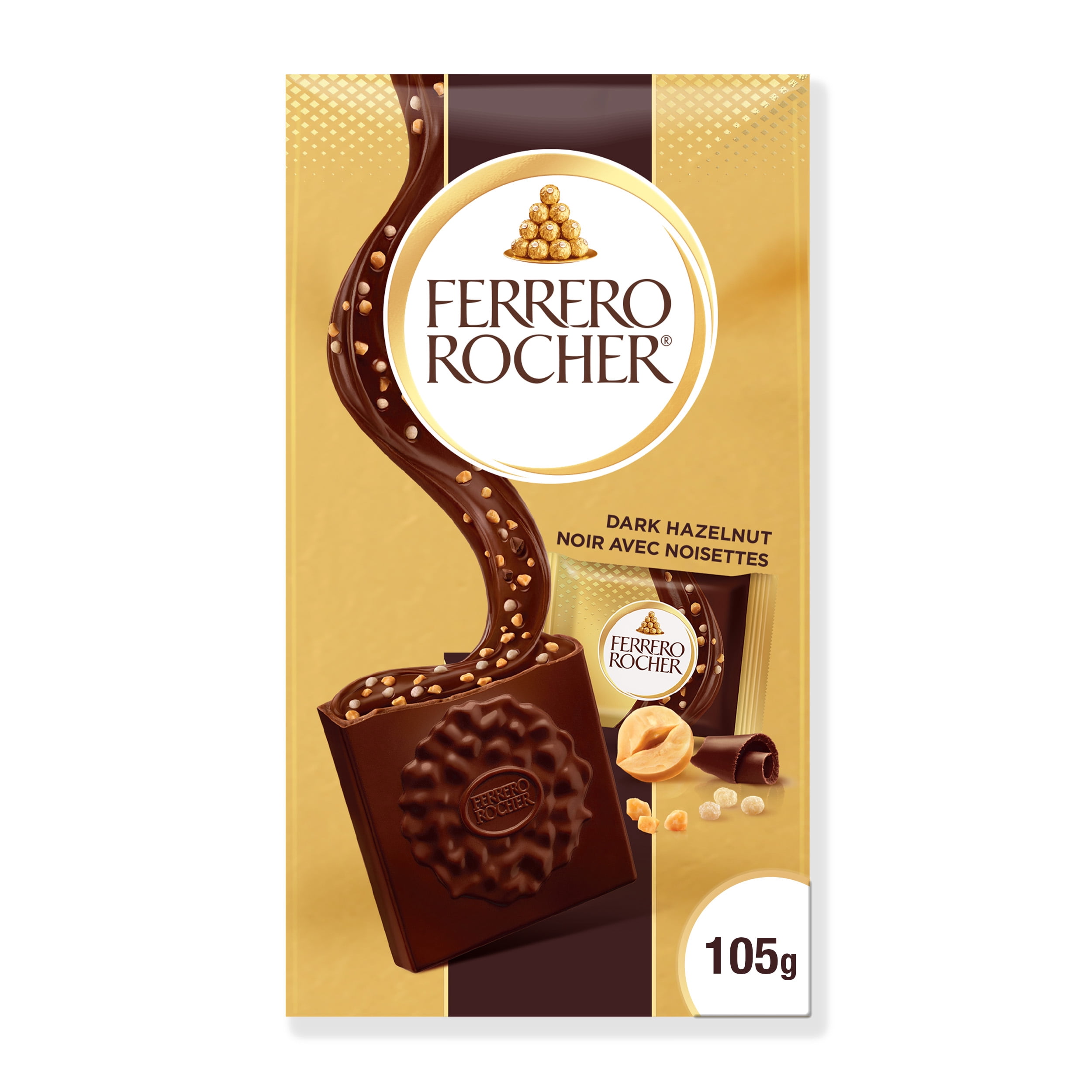 FERRERO ROCHER, 10 Emballés Individuellement, Carrés de Chocolat Noir aux Noisettes de Qualité Supérieure
