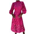 thumbnail image 2 of Birdeem Robes pour Femmes Robe d'Été en Dentelle pour Femmes à Manches Bouffantes, Taille Cintrée, Unie, Col Rond, 2 of 12