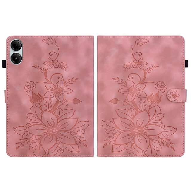 XYX Tablet Case for Redmi Pad Pro 12.1 inch 2024 Released, Lily Flower Pattern PU Leather Multiple Viewing Angles Stand Slim Folio Tablet Cover (Pink)