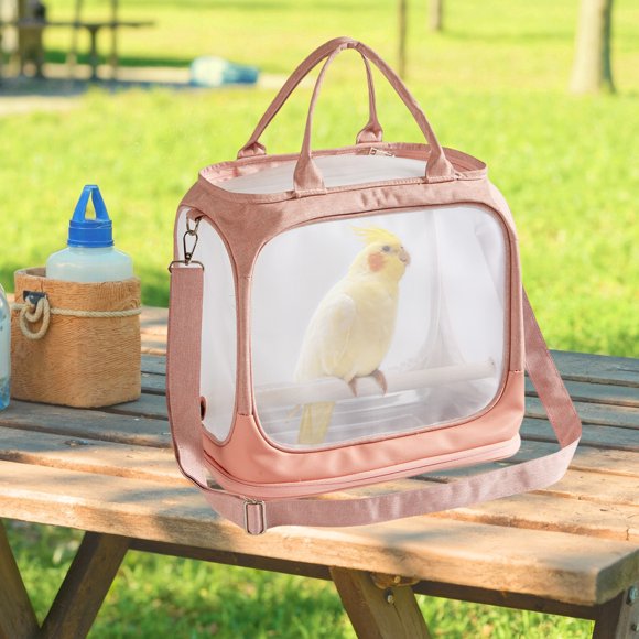 Birdeem Portable Bird Carrier,Collapsible Nylon Mesh Travel Cage for Small Birds with Shoulder Strap,Breathable Pet Carrier with Wooden Perch and Tray,13.7X13X9.8 Inches
