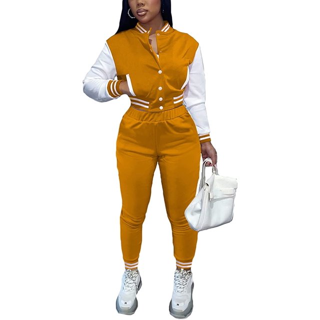 Tenue d'Entraînement 2 Pcs pour Femmes, Veste Patchwork à Boutons, Pantalon Long, Survêtement