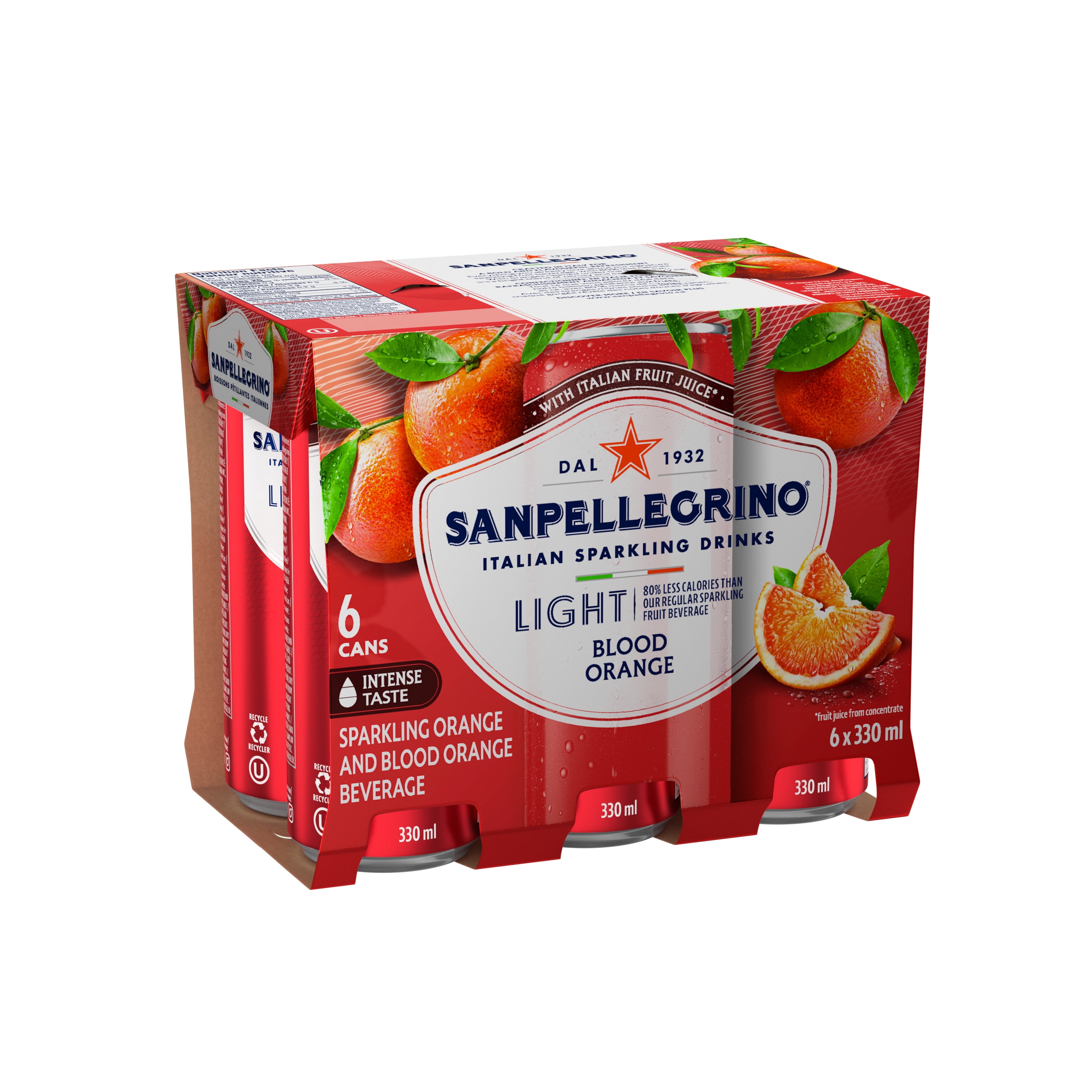 San Pellegrino Orange Sanguine Léger, Boisson Pétillante aux Fruits, 25 Calories, Fait avec du Vrai Jus de Fruits (Fait de Concentré), Audacieuse et Savoureuse, Élaborée en Italie