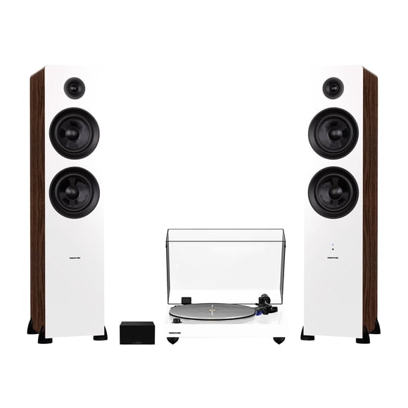 Fluance RT85 Reference High Fidelity Vinyl Turntable (White), PA10 Phono Preamp and Ai81 Powered Floorstanding Speakers (White Walnut), Ortofon 2M Blue Cartridge, 150W Class D Amplifier, Bluetooth