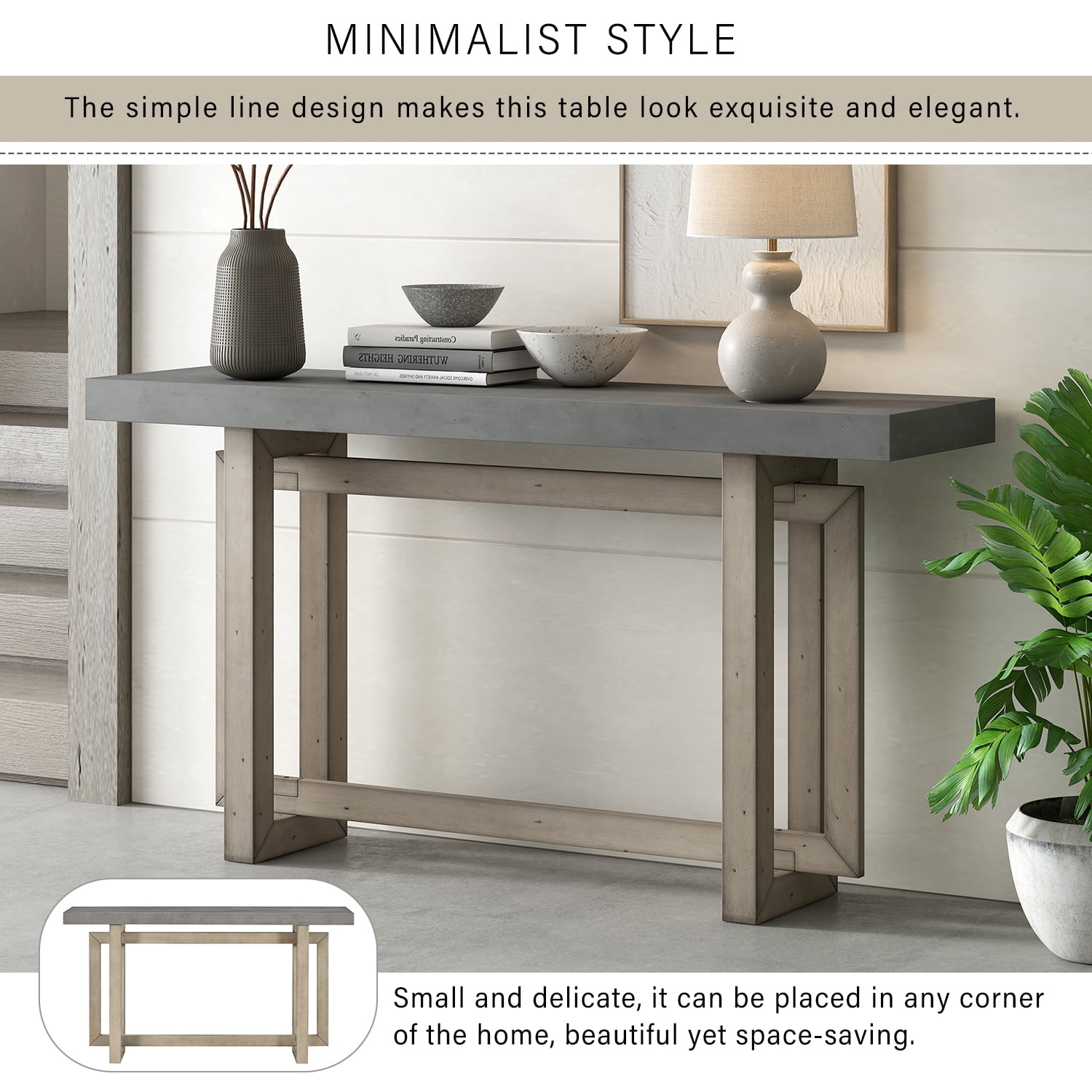 Noble House Table d'Entrée Peinte 59,1 Pouces, Console Design Triple Rectangle en Placage de Pin avec Pieds en Pin Épais, Extra Long, Gris