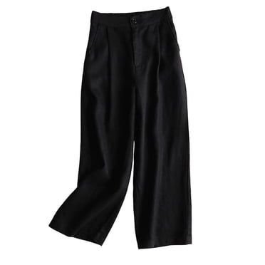 Timegard Womens Cotton Linen Pants Elastic Waisted Ruched Wide Leg 7/8 Pants Lounge Trousers with Pockets