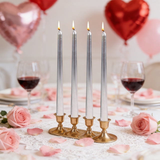 Electroplated Taper Candles for Dining Table Decor, Romantic Wedding Party Centerpiece, Long Dripless Candlesticks, Decorative Wax Candles for Home Decor, Anniversary Valentine's Day Dinner ting