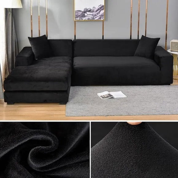 Housse de Sofa en Velours Épaisse et Élastique Housse de Sofa 1/2/3/4 Places pour Salon Housse de Sofa en Velours Peluche en Forme de L pour Coin Housse de Canapé