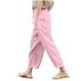 thumbnail image 1 of Annhoo Summer Pants for Women Cotton Linen Drawstring Elastic Waisted Loose Wide Leg Casual Trousers with Pockets, 1 of 6