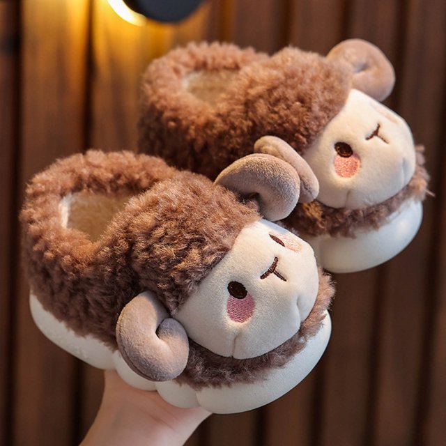 RXIRUCGD Winter Children Add Plush Non-slip Keep Warm Home Cotton Slippers( Café, Taille:28