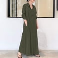 thumbnail image 1 of Meichang Robes Chemises en Coton pour Femmes Décontractées Amples à Boutons Robes Maxi à Manches Longues à Col à Revers Robes Unies Légères Confortables pour la Plage et les Vacances avec 2 Poches Vert Armée P, 1 of 8