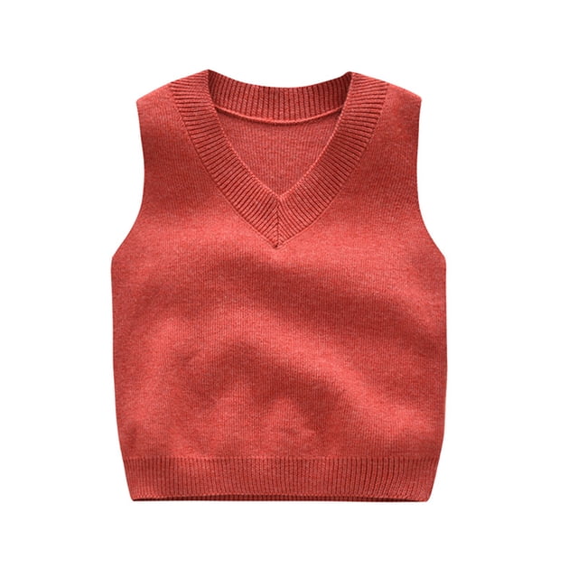 VEKDONE Chandail Tricoté Sans Manches Décontracté pour Tout-Petits, Col en V pour Enfants, Chandails de Couleur Unie, Camisole, Automne, Basique, Coupe Ample, Chandail à Enfiler, Chemisiers pour Tout-Petit, Rouge Melon D\'eau 90-9