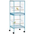 thumbnail image 1 of PawHut 2 In 1 Bird Cage Aviary with Wheels, Wood Perch, Light Blue, 1 of 9