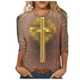 thumbnail image 2 of Xihbxyly Hauts pour Femmes Manches 3/4 T-shirt Imprimé Col Rond de Pâques Manches 3/4 Chandail Col Rond Articles en Liquidation, 2 of 4