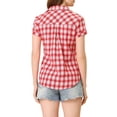 thumbnail image 3 of INSPIRE CHIC Chemises à Carreaux pour Femmes Col en Pointe Blouses Boutonnées TG Rouge Blanc, 3 of 7