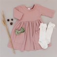 thumbnail image 3 of Baby Girls Ribbed Knitted Dress Solid Three Quarter Sleeve Princess Clothes, 3 of 3