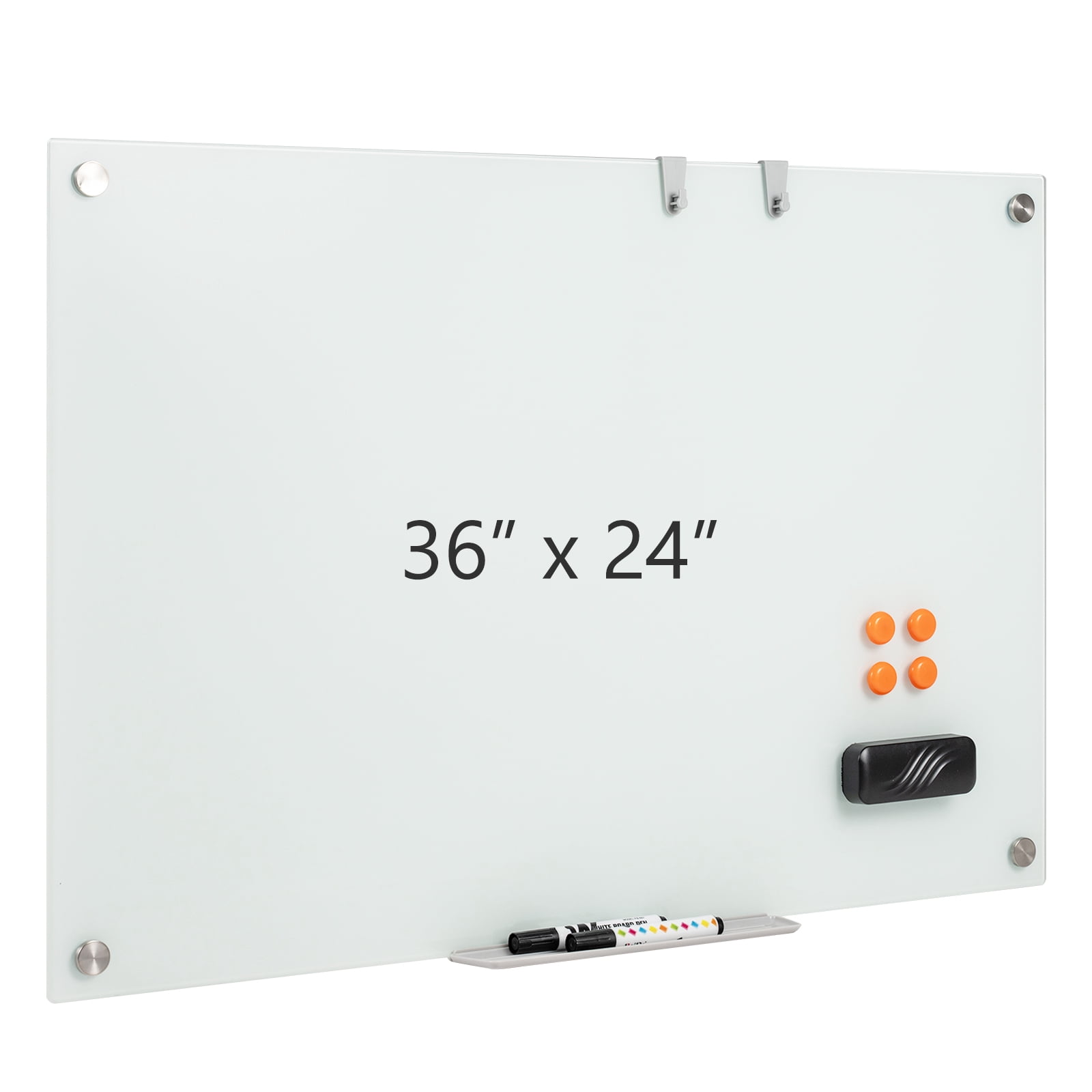 Gymax 36 x 24 Inches Glass Whiteboard w/Eraser Removable Tray 2 Markers 4 Magnets