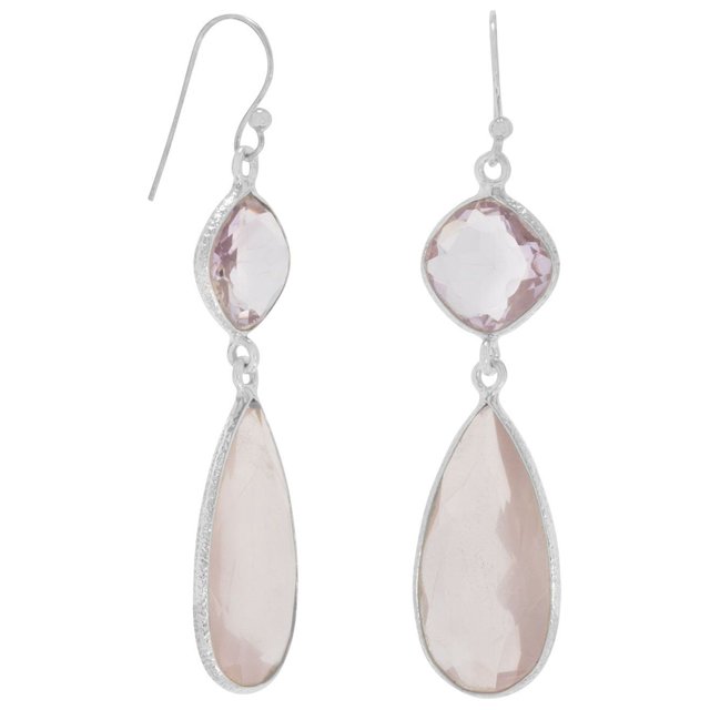 Precious Stars Sterling Silver Pink Amethyst and Rose Quartz Drop Earrings