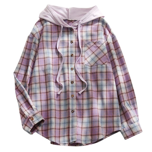 CEHVOM Cardigan à Carreaux à Capuche pour Femmes, Chemise Décontractée Boutonnée, Veste, Haut, Liquidation
