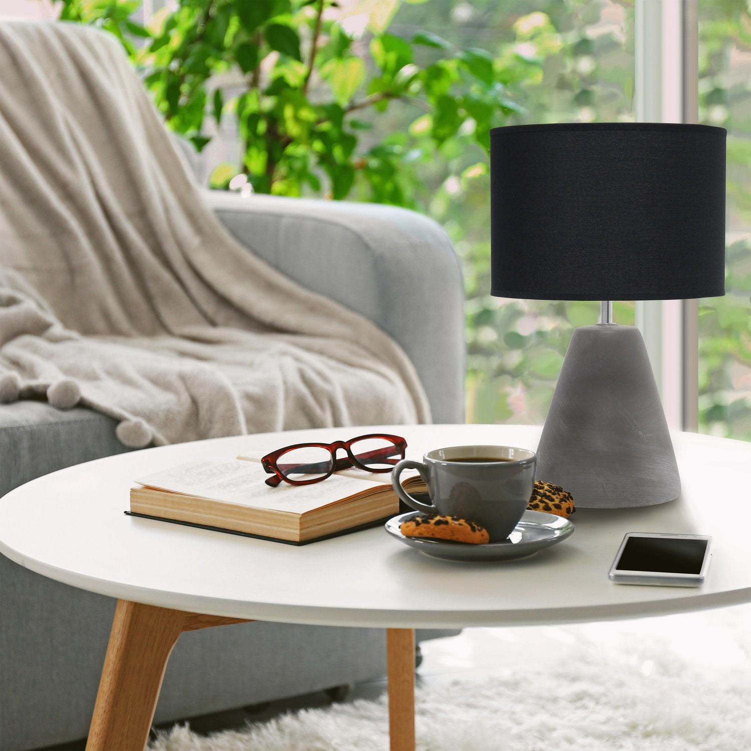 Simple Designs Lampe de table Pinnacle en béton, noir