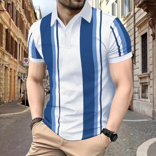 breaise Men Casual Short Sleeve Button Dress Shirt Classic Stripe Shirts Cozy Golf Shirt Business Work Tee 2025 Sky Blue S Free shipping Canada