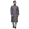 thumbnail image 1 of Atasi Button Placket Satin Slub Printed Mens Kurta With Churidar Kurta, 1 of 1