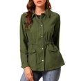 thumbnail image 1 of INSPIRE CHIC Women's Drawstring Waist Flap Pocket Zip Button Utility Jacket, 1 of 6