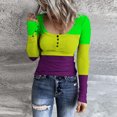 thumbnail image 2 of Yuyuzo Womens Ribbed Knit Tops Scoop Neck Long Sleeve Going out Tops Color Block Tight Shirts, 2 of 6