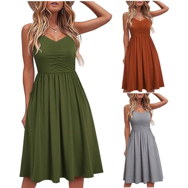 XZNGL Summer Dress for Women Dress for Women Summer Women Fashion Summer Seaside Sling Sleeveless V-Neck Solid Color Casual Dress