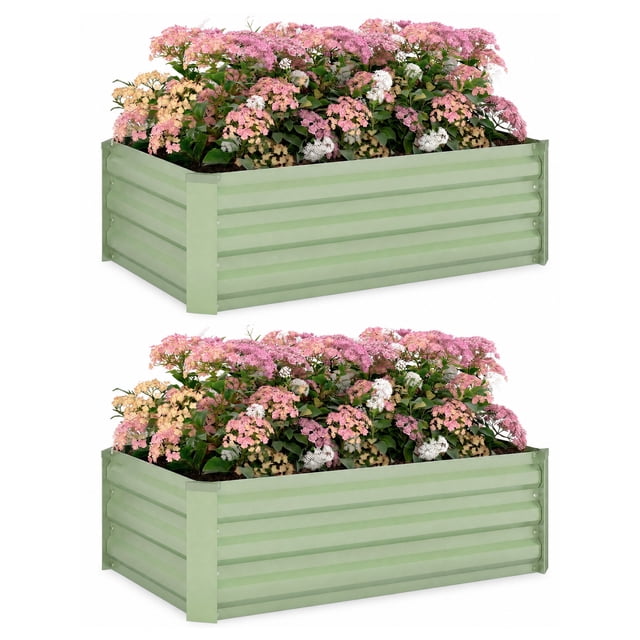 Outsunny Raised Garden Beds Set of 2, Galvanized Planter Box, Light Green