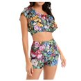 thumbnail image 1 of Womens Two Piece Swimsuits Ruffle One Shoulder Bathing Suit Floral Print Swimwear with Boyshorts, 1 of 6