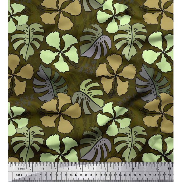 Soimoi Poly Georgette Tissu Floral & Monstera Feuilles Tissu Imprimé 1 Yard 52 Inch Wide