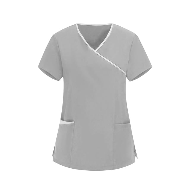 RXMEKW Haut de Sarrau à Col en V pour Femmes Uniforme Médical à Manches Courtes Motif Imprimé