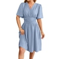 thumbnail image 1 of Robe pour Femme Été Décolleté en V Profond Élégante Mini-Robe à Volants Robe à Taille Robes Bleu m, 1 of 10