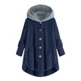 thumbnail image 1 of Womens Cardigan Plus Size Button Plush Tops Hooded Loose Cardigan Wool Coat Winter Jacket Navy Xl, 1 of 3