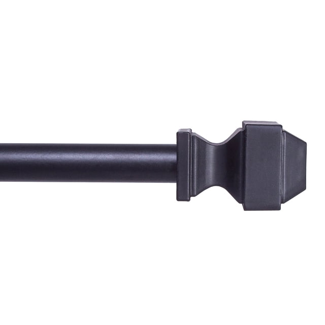 Mainstays Tringle à Rideaux de Café Petite Devon Réglable de 48 à 84 Po en Noir avec Diamètre de 1/2 Po, Doté d'Un Embout Carré et d'Une Finition Mate, Montré en Gros Plan sur un Fond Blanc, Idéal pour Accrocher des Rideaux Légers et des Voilages.