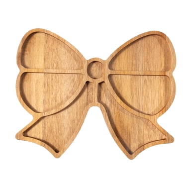 Holiday Time Maison De Noel Collection House Acacia Wood Bow-Shaped Serving Tray / Charcuterie Board (12.99 x 10.51 x 0.78 inches)
