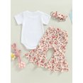 thumbnail image 4 of Faithtur Baby Girls Easter Outfit Sets Short Sleeve Letter Print Romper + Rabbit Egg Print Flared Pants + Headband, 4 of 8