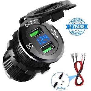12V / 24V Voiture USB Chargeur de voiture, Dual QC3.0, Charge rapide, Chargeur voiture, Adaptateur d'éclairage de cigarette avec LED Indicateur numérique pour moto, caravane, camion, etc.