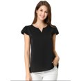 thumbnail image 2 of INSPIRE CHIC Women's Solid Blouse V Neck Ruffle Cap Sleeve Lightweight Work Blouse M Black, 2 of 7