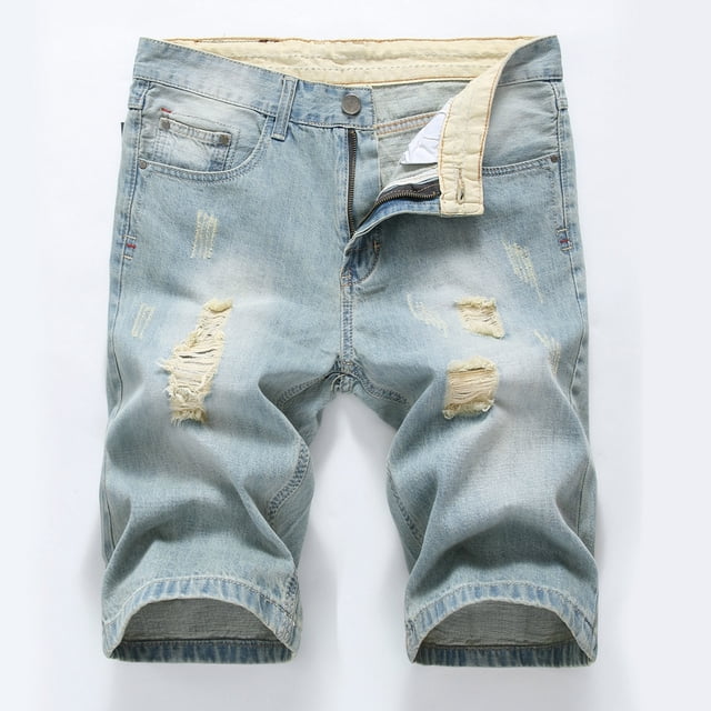 cllios Mens Denim Shorts Big and Tall, Men's Ripped Denim Trunks Stretchy Washed Jeans Trunks Cut-Off Classic Fit Biker Jeans Trunks