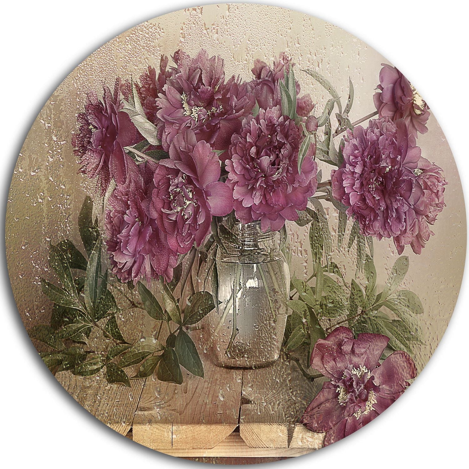 Design Art Bouquet of Pink Peonies' Ultra Glossy Floral Metal Circle Wall Art