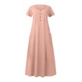 thumbnail image 4 of Bigersell Robes à Manches Longues pour Femmes Offres Femme Col Rond Manches Courtes Robe Chemise Midi Style D-27 Robes Formelles Invitées de Mariage pour Dames Robes d'Été Régulières, Rouge Melon D\'eau m, 4 of 5