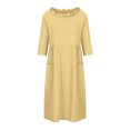 thumbnail image 4 of Ersazi Robe Décontractée pour Femmes, Printemps, Couleur Unie, Manches Trois-Quarts, Col Rond, Coupe Ample, avec Poches, en Liquidation, Jaune, TTG, 4 of 8