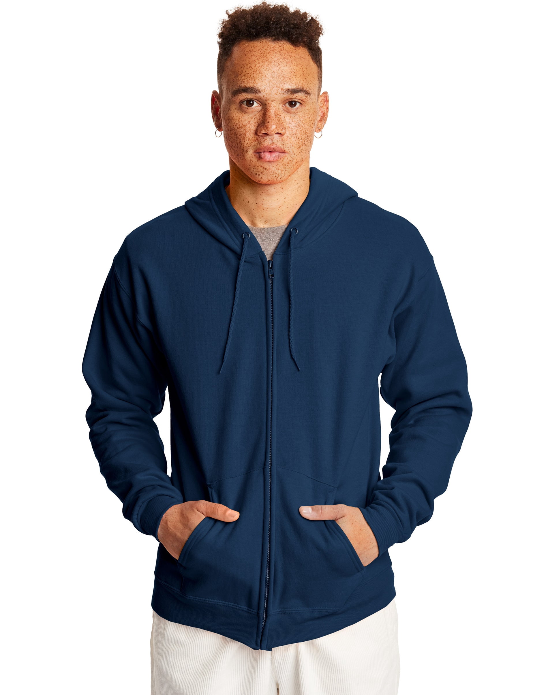 Hanes Mens ComfortBlend EcoSmart Full Zip Hoodie, M, Navy